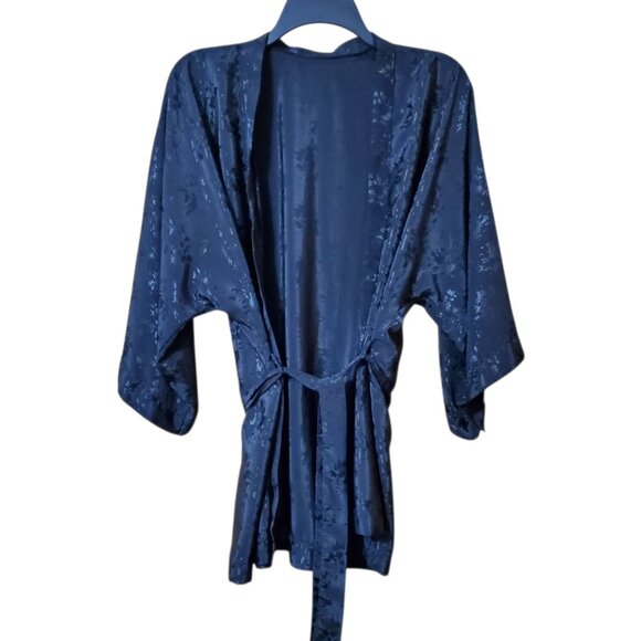 Delicates Vintage ‘90s Women’s Short Black Robe, 100% Polyester, One Size - Picture 1 of 14